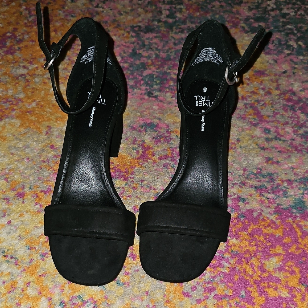Time and Tru Women's Black Block Heel Sandals